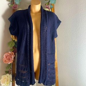 Coldwater Creek Navy Linen Blend Cardigan EUC
